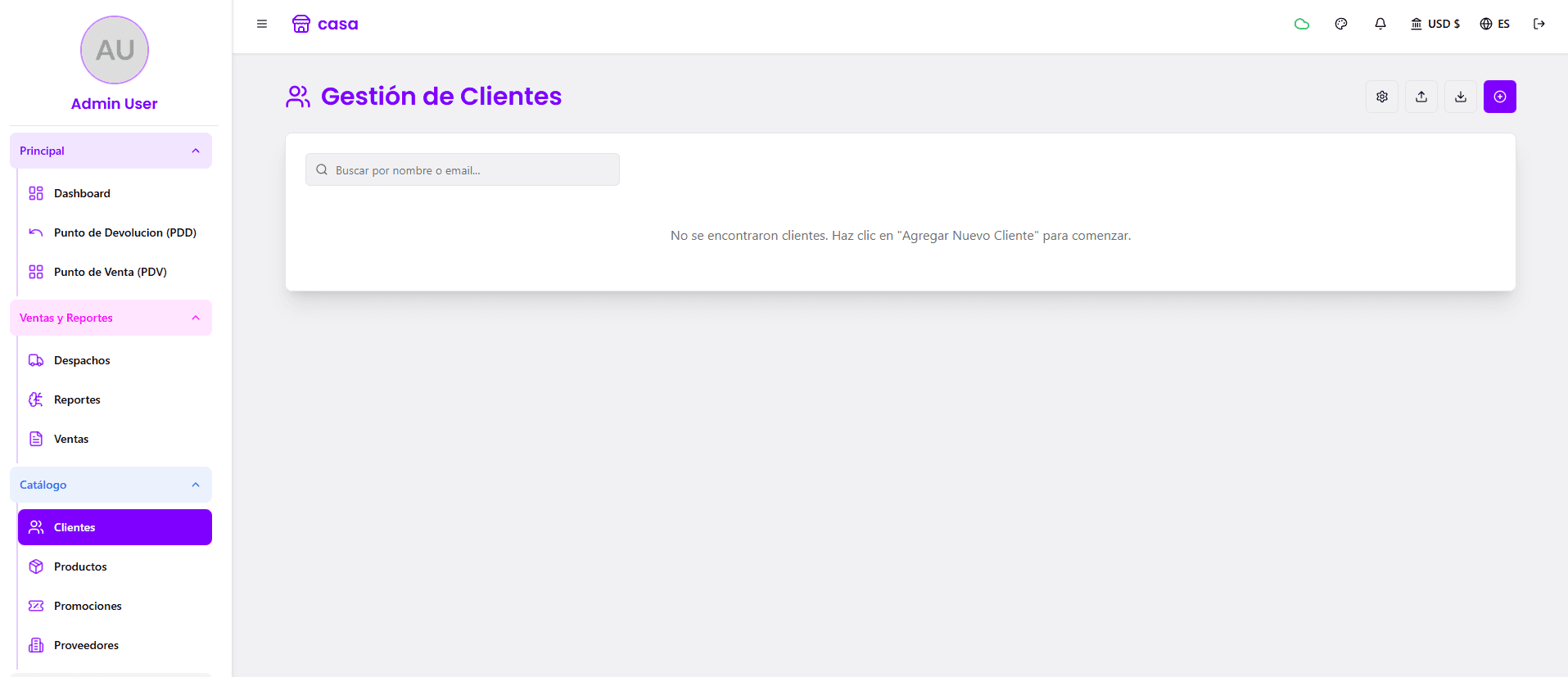 Vista de la gestión de clientes en Posify