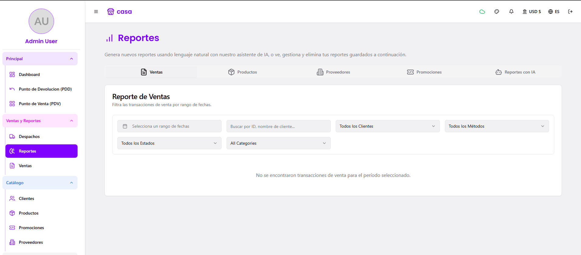 Vista de los reportes y analíticas de Posify